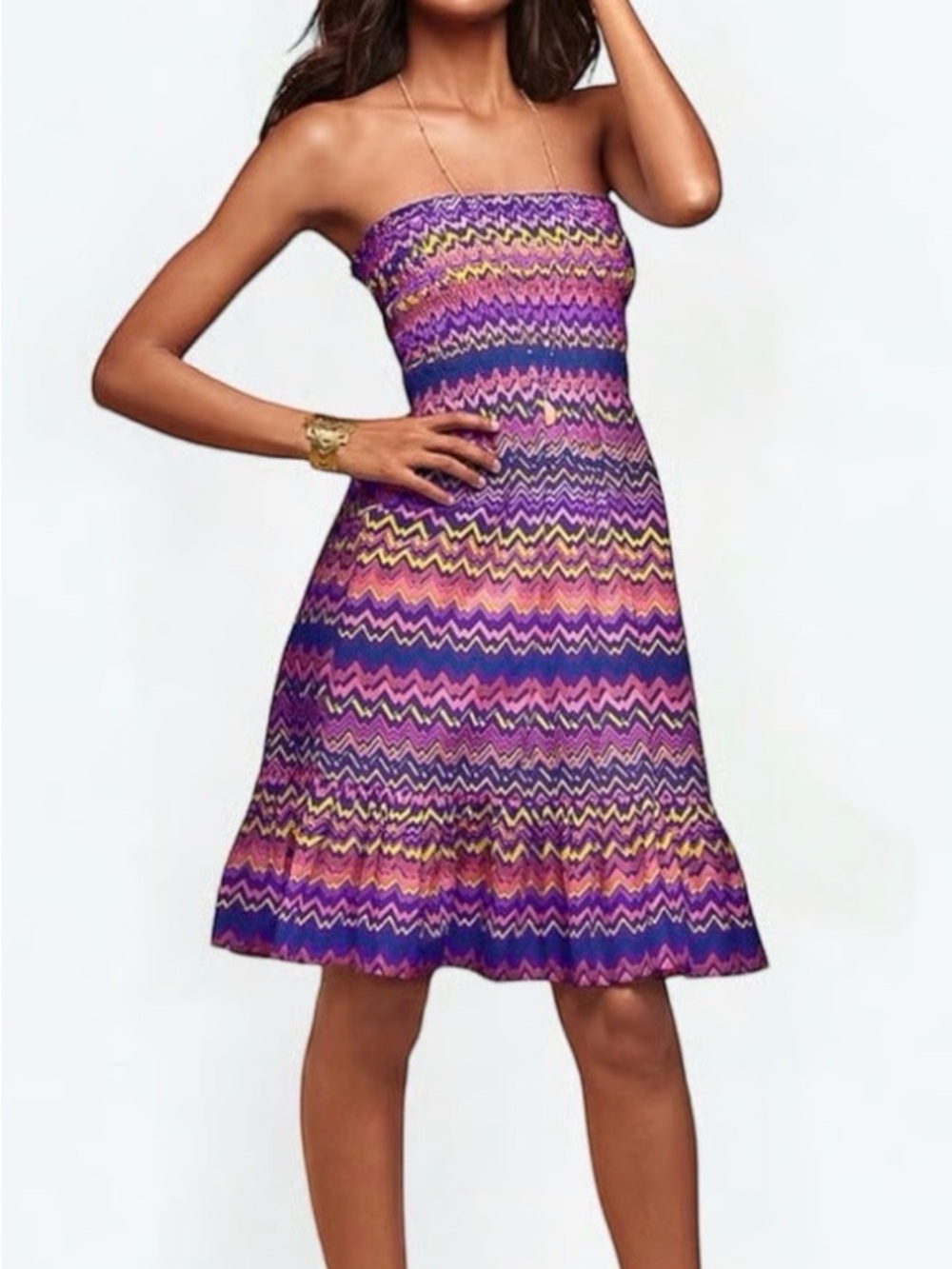 Strapless Purple Zigzag Summer Dress